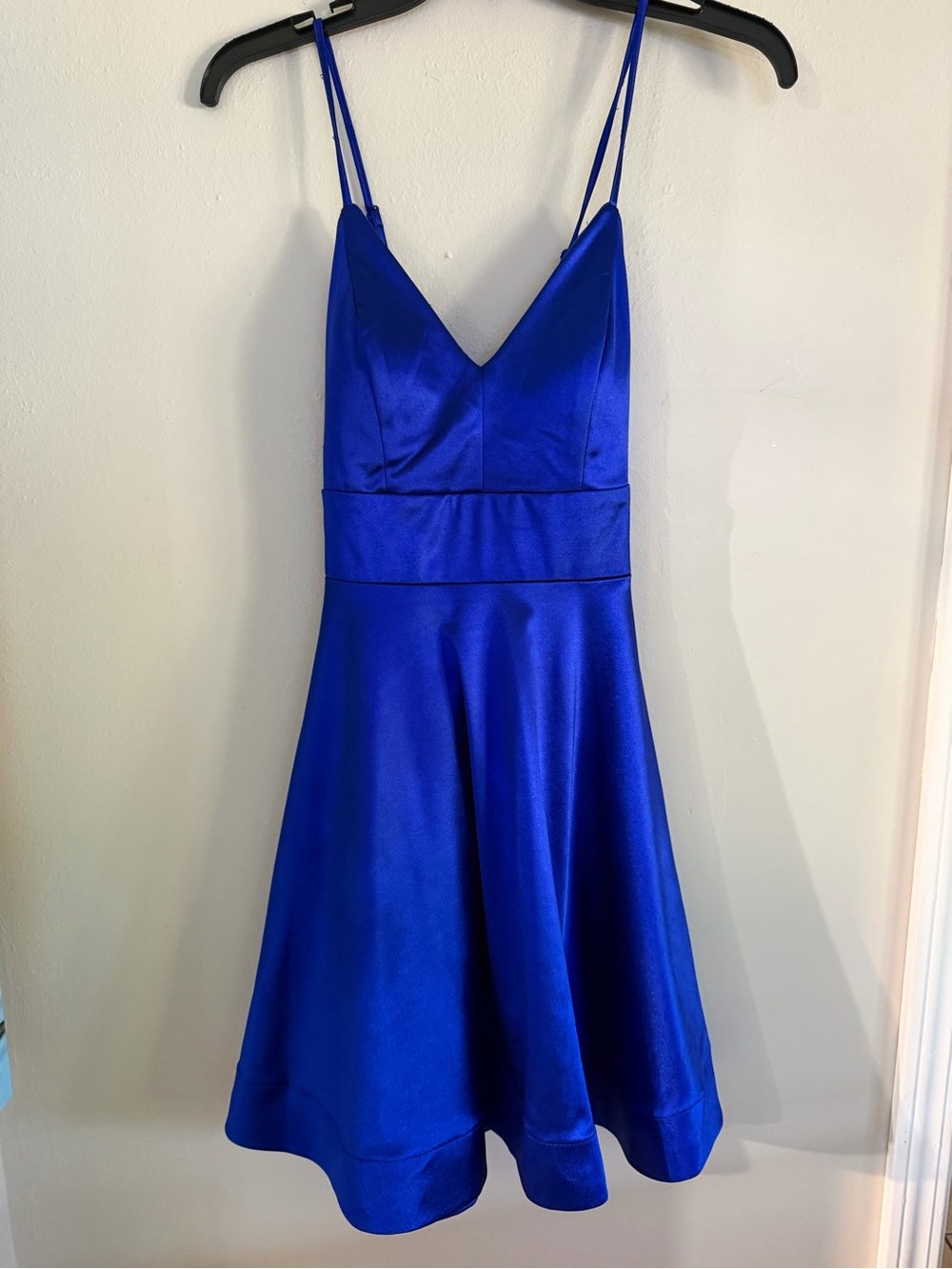 Teeze Me Royal Blue Satin Spaghetti Strap Mini Dress